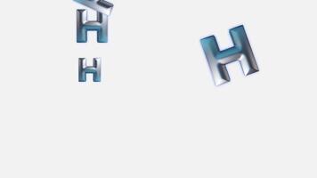 Dynamic 3D Metallic H Letters Falling and Floating Abstract Alphabet Animation on White, Perfect for Tech, Science, and Modern Design Backgrounds,Abstract 3D Metallic Letter H Characters with Blue Neo video