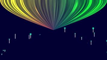 resumen digital datos fluir animación vibrante espectro rayos y creciente partícula caminos en oscuro azul fondo, simbolizando tecnología, ai, y futurista conceptos. video