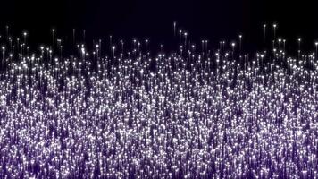 Abstract animation of glowing white heart particles rising continuously upwards from screen bottom against a dark, deep purple background, creating a romantic, ethereal visual effect for emotional and video