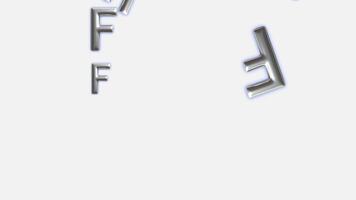 que cae plata 3d letra F animación en blanco antecedentes alfabeto tipografía bucle, flotante metálico plata letra fs con azul resplandor en blanco antecedentes - 3d prestados alfabeto personaje video