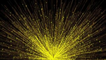 astratto d'oro particella scoppiare dinamico giallo leggero raggi che esplode su nero sfondo digitale dati ruscello movimento per tecnologia, energia, e celebrazione temi,dinamici d'oro particella scoppiare astratto video