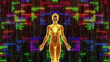 Digital Human Energy Field With Flowing Code Background Ai, Consciousness Health Tech Integration, Digital Human And Ai Code Streams Data Flow, Programming, And Future Technology Concept video