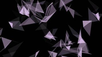 abstrakt geometrisk plexus dynamisk ljus lila och grå trianglar på mörk bakgrund, dynamisk abstrakt geometrisk bakgrund med överlappande genomskinlig lila trianglar på en mörk dukar video