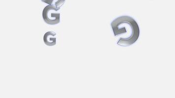 Silver Metallic G Letters With Blue Glow Falling And Rotating On A White Background, Seamless Loop Animation For Technology And Digital Concepts,dynamic 3d Silver G Letters Power Button Symbols With video