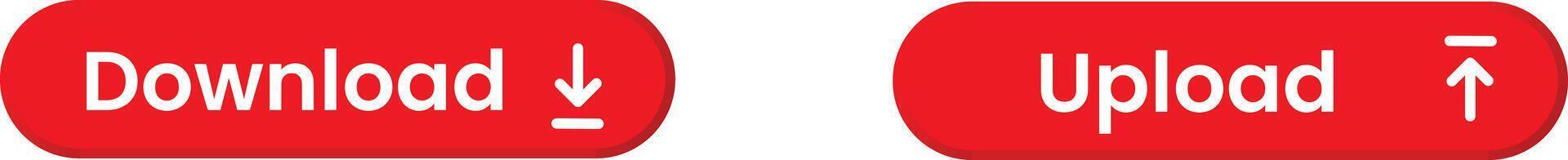 3d rojo descargar subir botones colocar, sencillo plano icono ilustración, sitio web aplicación diseño elementos colección vector