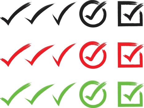 Checkmarks tick Icons button Set, Red Green Black circle square collection, Approval Right Correct Choice Symbol vector