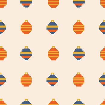 Retro Pixel Baubles Illustration Seamless Pattern. A digital art style with seamless repetition. Ideal for festive projects and nostalgic designs. vector