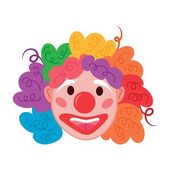 A funny clown in a multi-colored wig, face paint, red nose. of a kind clown. Icon vector