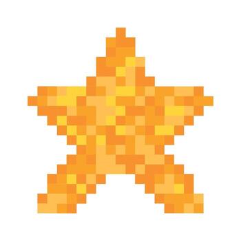 Golden pixel star. star game element, 8-bit resource on a white background vector