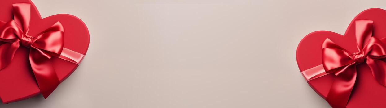 Festive box in the shape of a heart with a bow. Banner with place for text, copy space for Valentine's day, mother's day and date. Romantic banner background with copyspace photo