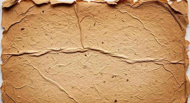 Closeup of old, textured, and torn brown paper with cracks photo