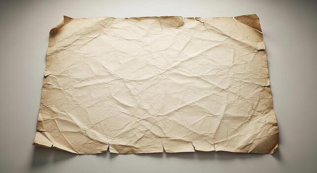 Aged, crumpled parchment paper with torn edges and a textured surface photo