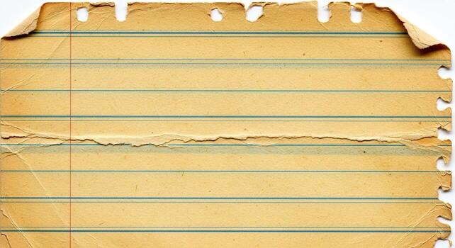 Old torn lined paper with holes and frayed edges photo