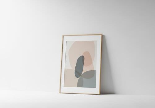 Framed abstract art with pastel color blocks photo