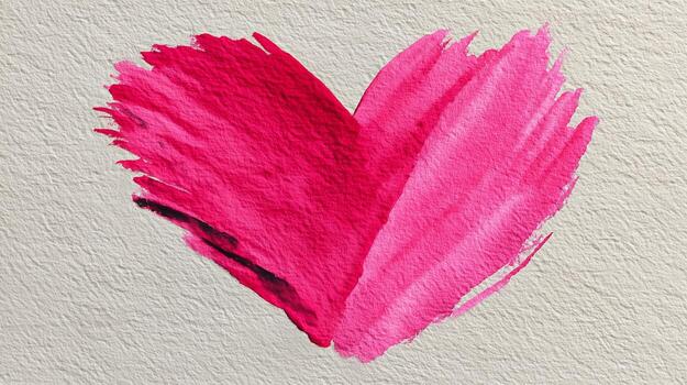 A pink heart painted on a white background photo