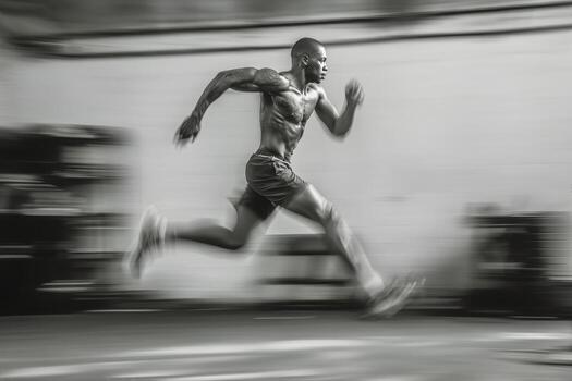 A black and white photo of a man running