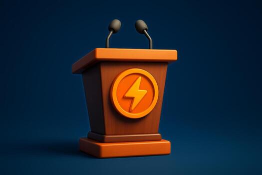 A podium with a lightning bolt on it photo