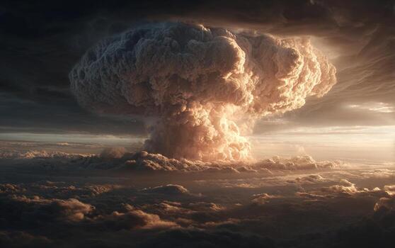 A large mushroom cloud is seen in the sky photo