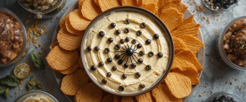 Halloween Spider Web Dip Platter with Crispy Chips photo