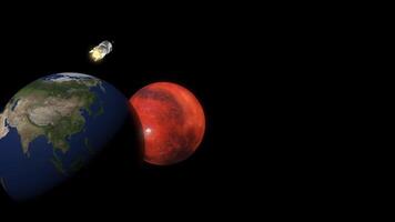un' realistico 3d spazio scena mostrando terra e Marte con un' razzo in viaggio fra il Due pianeti video