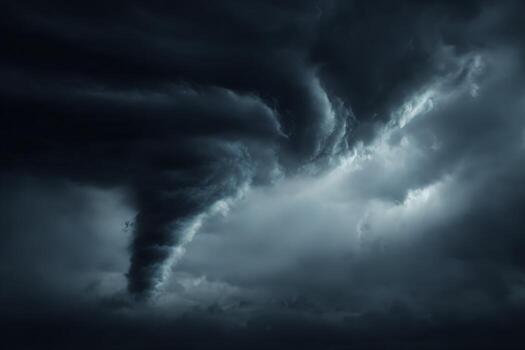 Tempestuous vortex descends from swirling umbrageous skies a maelstrom of atmospheric instability photo