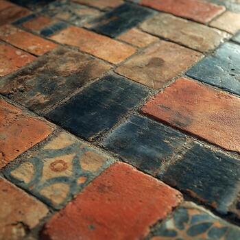 Intricate geometric patterns displayed across a captivating masonry floor surface photo
