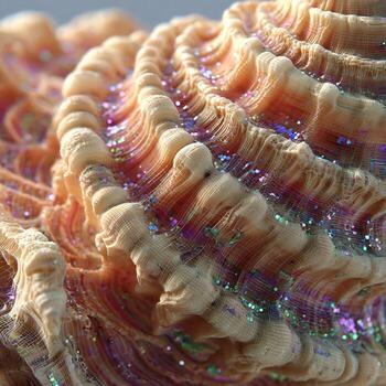 Intricate Coral Surface Illuminated by Iridescent Sheen Displaying Rhythmic Patterns photo