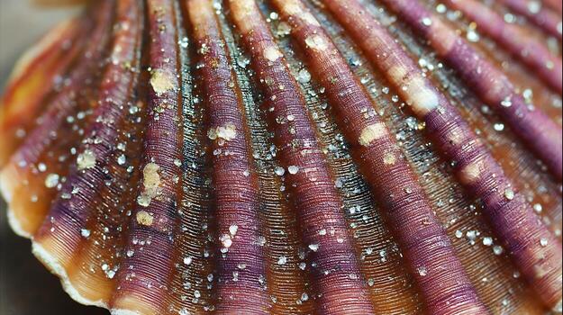 Macro View of a Scallop Shell's Ridged Surface Displaying an Array of Textures and Patterns photo