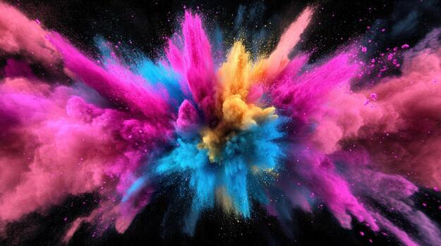 colorful explosion smoke and dust. The colors are bright and vibrant, creating a sense of energy and excitement. The image is dynamic and visually striking photo
