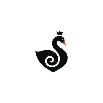 elegante negro cisne icono con un real corona y un intrincado espiral patrón, simbolizando gracia y majestad en un moderno y sofisticado diseño vector