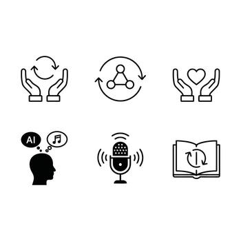 minimalista línea íconos en un limpiar blanco antecedentes ilustrando llave conceptos de comunicación, innovación, ai, aprendiendo, cuidado, y interconexión para moderno gráfico diseño vector