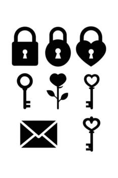 Abstract black shapes on a white background a simple and clean design featuring locks, keys, and an envelope vector