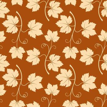 Grape vine branches on an orange background, pattern with grapevine silhouettes. Autumn vibe. Textile. vector
