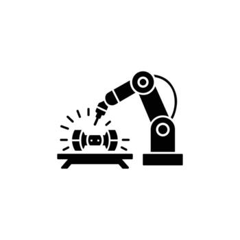 Industrial Robotic Welding Arm Silhouette. Automation Robot Icon for Factory and Manufacturing Design vector