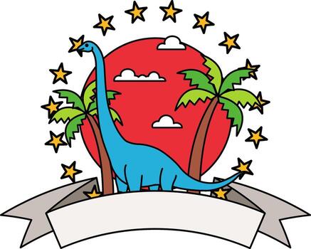 logotype of A long neck dinosaur in front of a palm tree vector