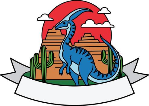 logotype of A dinosaur is standing in front of a desert landscape vector