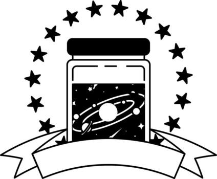 black and white logotype of A jar with a planet inside vector