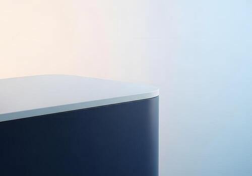 Minimalist Elegance Empty Display Podium in Soft Blue and Cream Gradient A Versatile Stage for Product Presentation, Showcase, or Abstract Conceptual Design photo