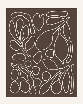 Abstract Contemporary Modern Art Canvas. Minimalist Moody Plant Contour Drawing. Monochrome Poster Surface. Card Print Composition Pattern. Banner Background Abstract Contour Texture vector