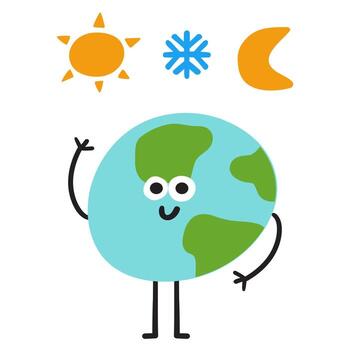 Winter Solstice, Simple illustration of a celestial badge with a planet, sun, moon and snowflake. Minimal holiday design. vector