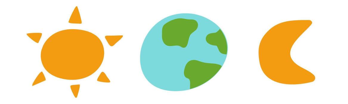Minimal illustration of a sun, planet and moon in a celestial lineup. Simple design for astronomical event. vector