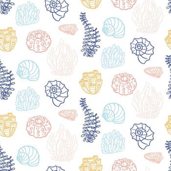 Colorful sea shells and corals pattern vector