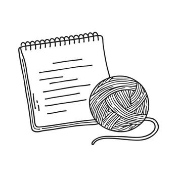 un madeja de hilo cerca un cuaderno con modelo bocetos vector