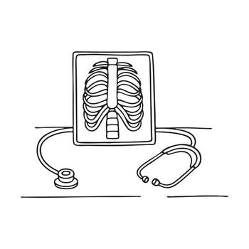 An X ray near a stethoscope coiled neatly on the table vector