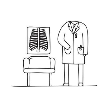 An X ray near a chair with a folded lab coat on it vector