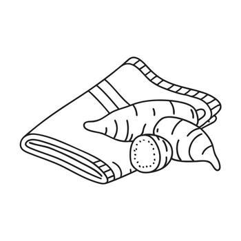A yam beside a folded cloth napkin with simple patterns vector