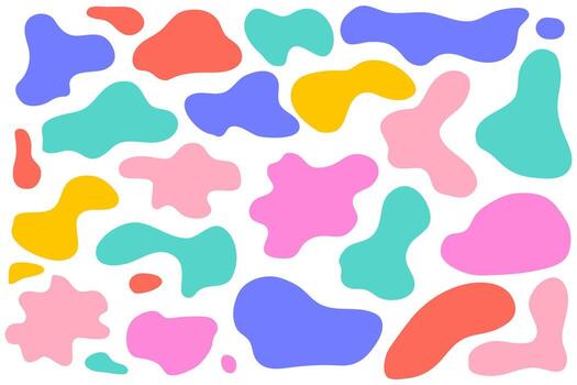 Set of organic irregular blob shapes in fluid abstract style. Colorful asymmetric blots and freeform spots resembling liquid stains, drops, or amoeba figures. Modern minimal design elements. vector