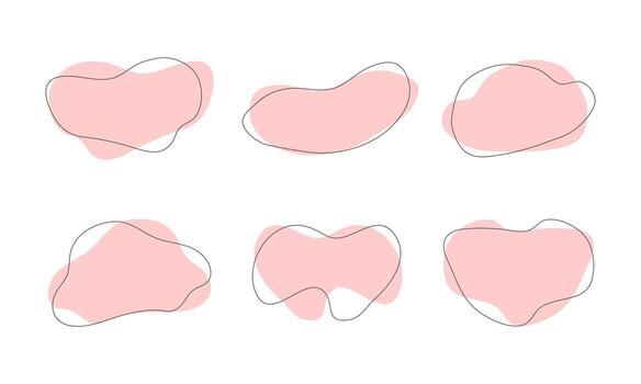 Random bubble spot set. Abstract light pink blob shapes, pastel liquid random forms, fluid silhouette, simple smooth ink stain. Highlight for social media stories. vector