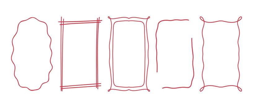 Set of retro vintage frames and borders with elegant wavy hand-drawn lines. Whimsical chalk-style sketch ornaments, editable elements for social media, design, and decoration projects. vector