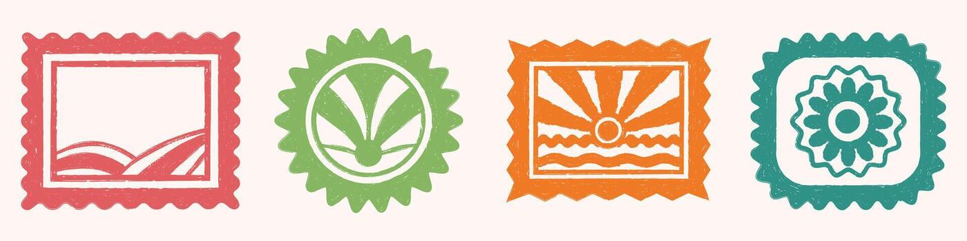 Decorative hand drawn crayon style geometric border and frame elements set vector